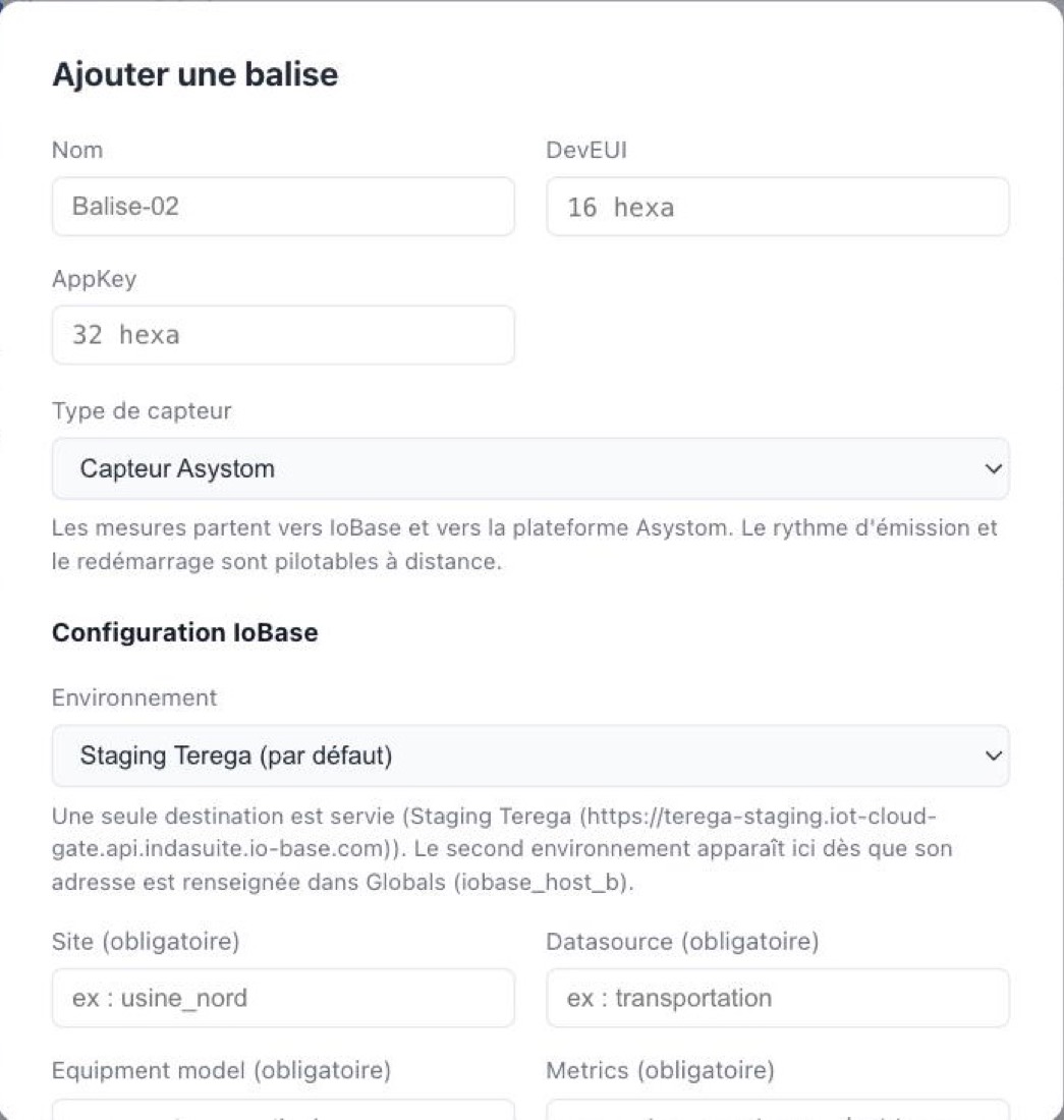 Formulaire d'ajout d'une balise dans le cockpit
